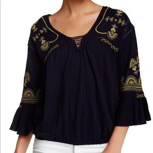 Free People navy embroidered Chiquita top